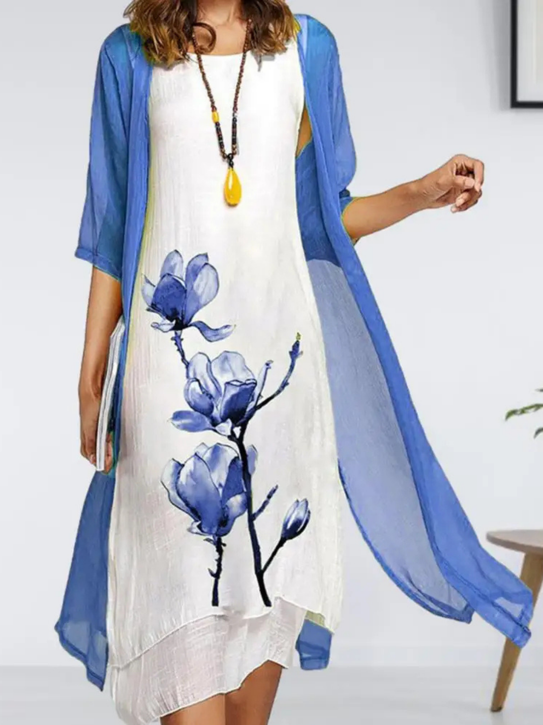 Johanna | Ensemble de cardigan en chiffon sans manches pour femmes, robe midi