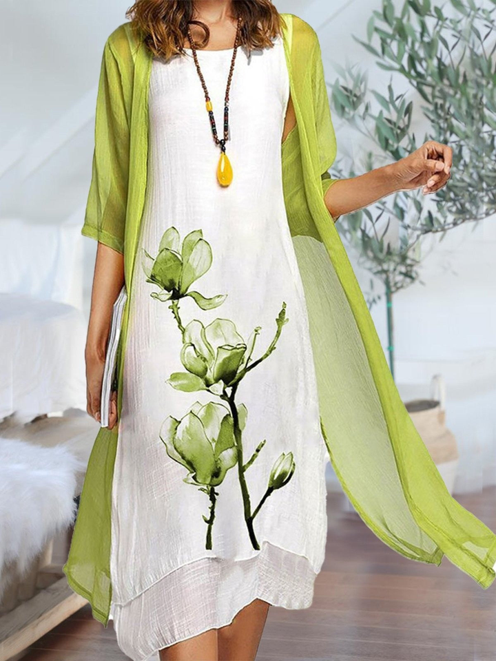 Johanna | Ensemble de cardigan en chiffon sans manches pour femmes, robe midi