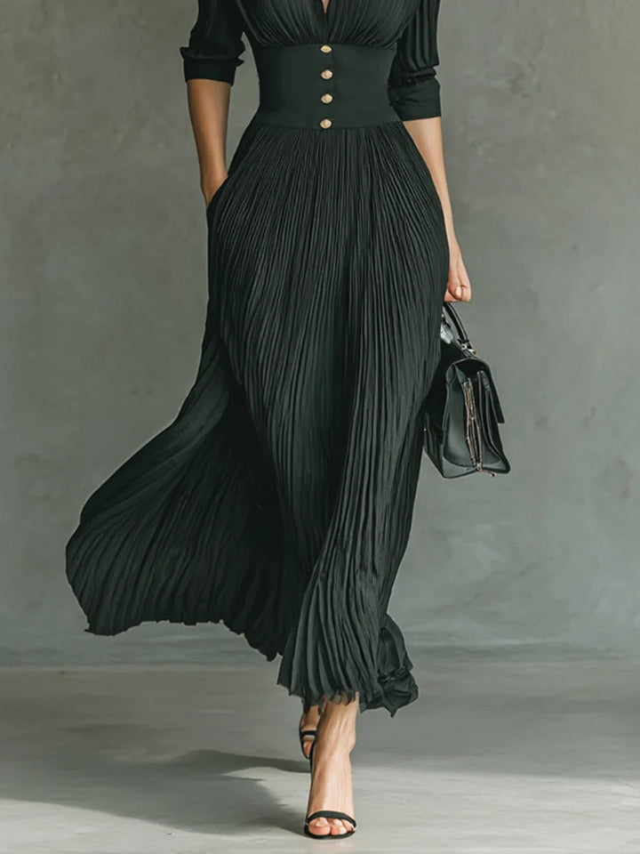 Belen | Robe maxi à col revers plissé
