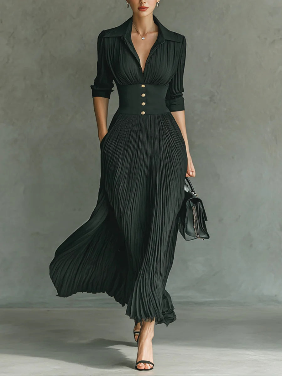 Belen | Robe maxi à col revers plissé