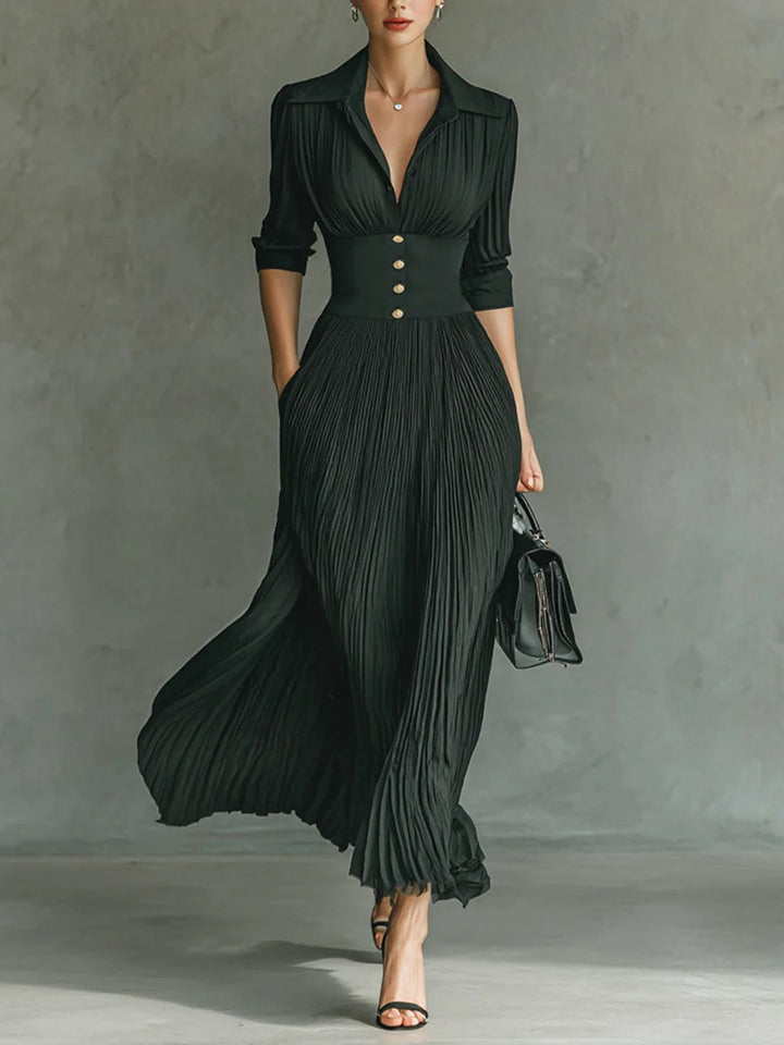 Belen | Robe maxi à col revers plissé