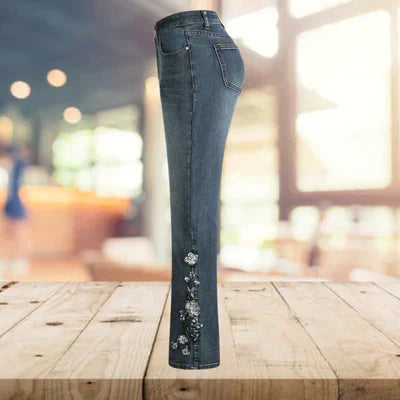Yvonne - Pantalon en denim évasé imprimé décontracté