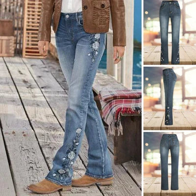 Yvonne - Pantalon en denim évasé imprimé décontracté