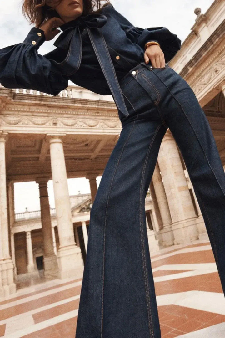 Camila - Ensemble en chemise en denim et pantalon évasé