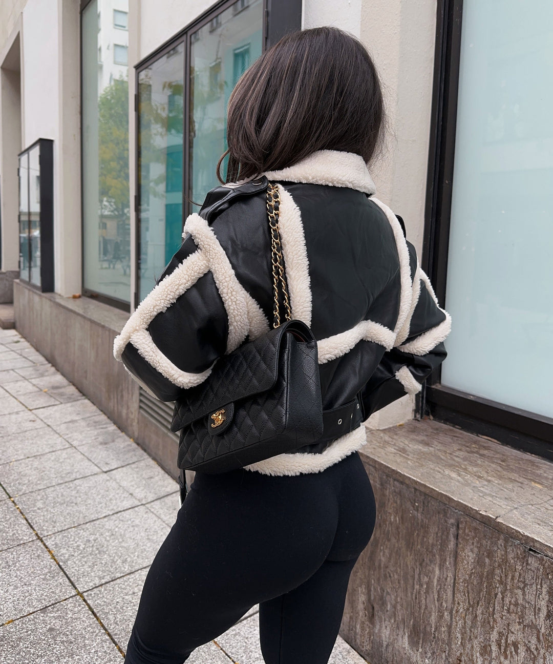 Celia | Veste en cuir avec doublure en fausse fourrure pour femmes hiver