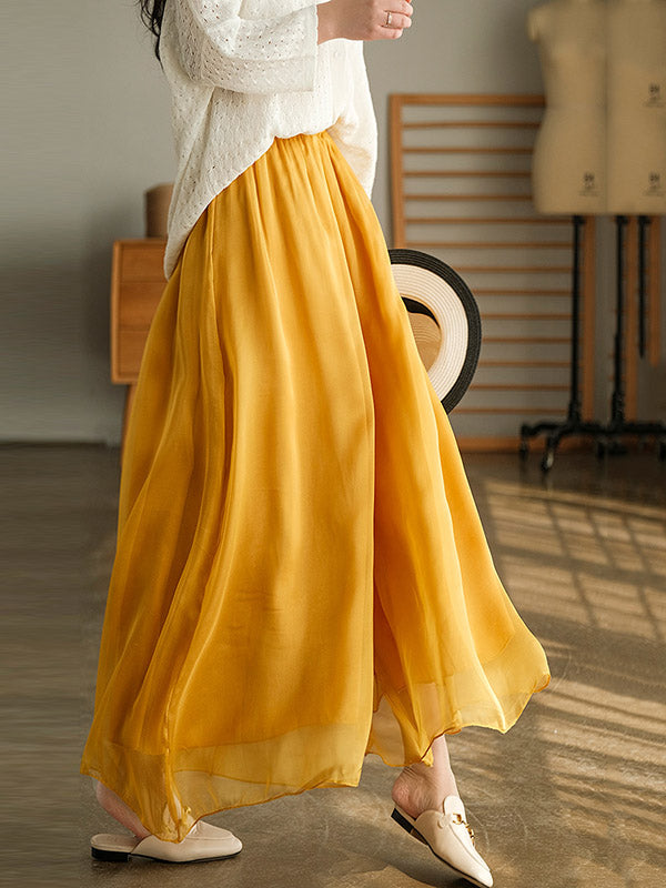 Jupe-culotte large décontractée en mousseline, couleur unie