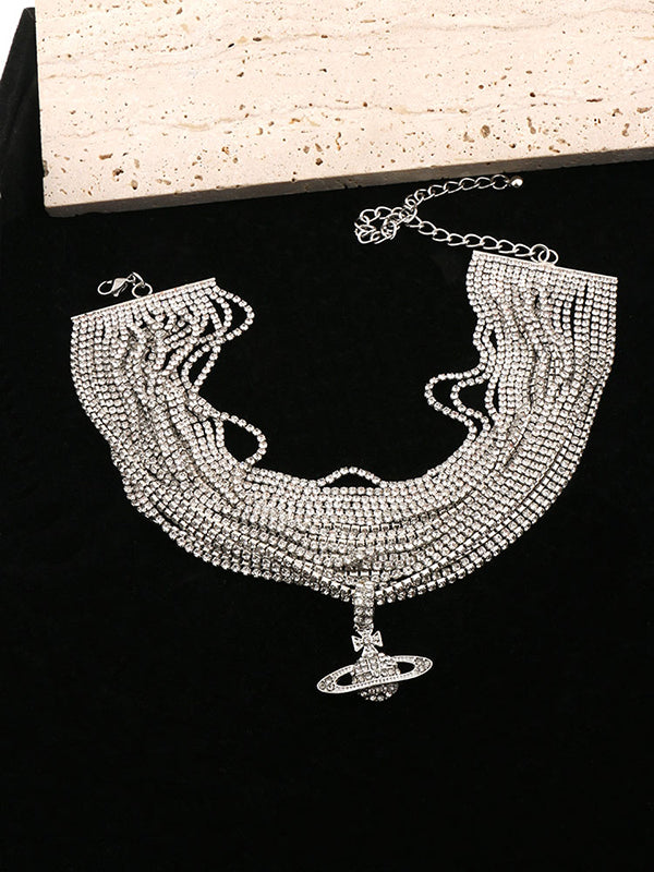 Collier géométrique brillant à chaîne, à strass