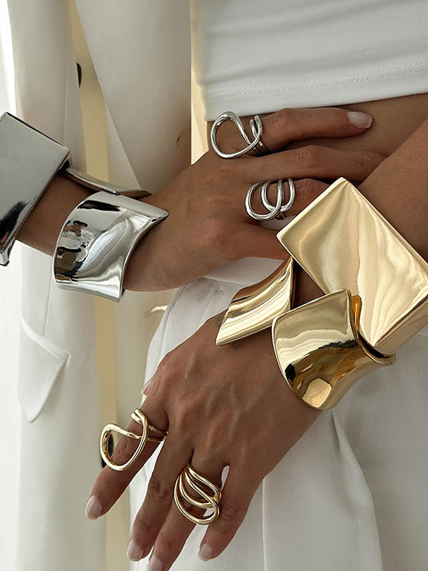 Parure bracelet et bague géométrique