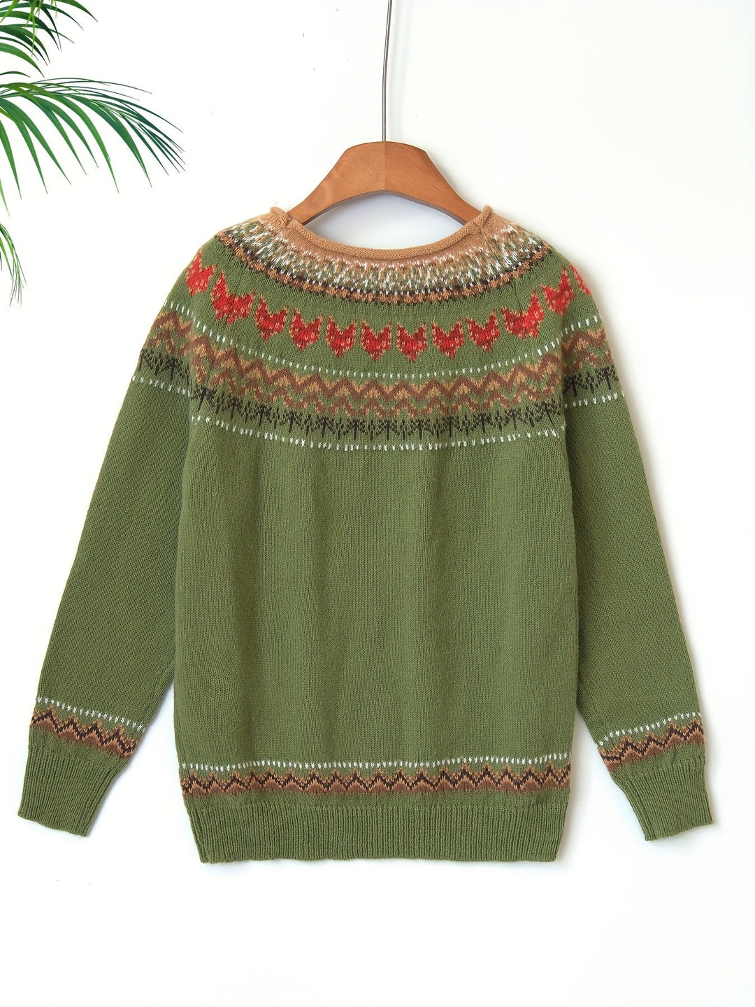 Pull en laine norvégien pour femmes | Motif tricoté à manches longues