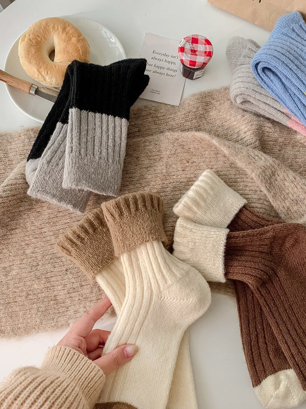 Chaussettes plissées à taille élastique, couleur contrastée