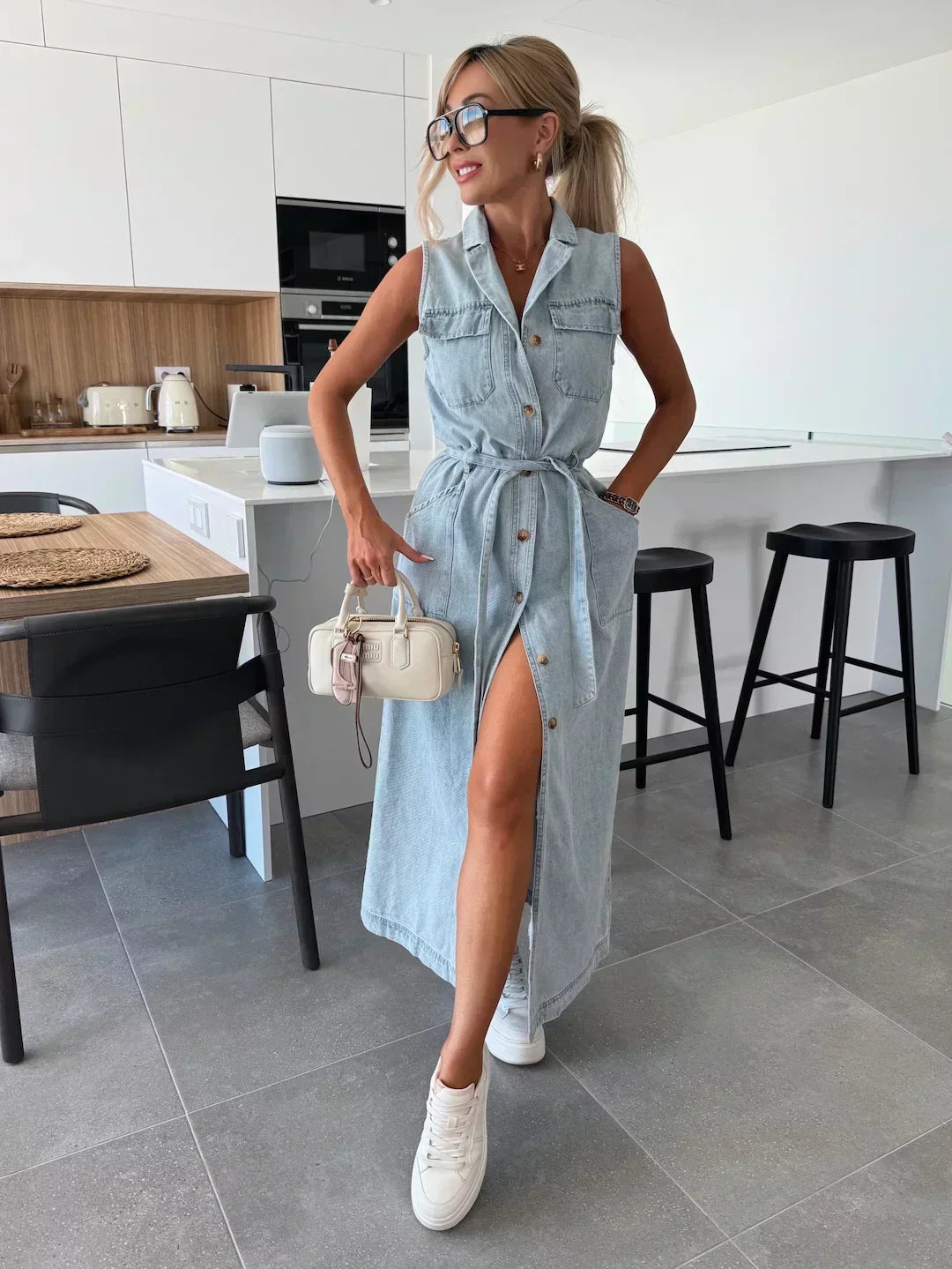 Cressida | Robe maxi en denim fluide élégante