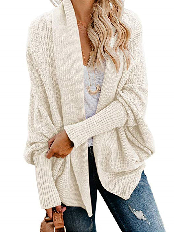 Cardigan décontracté ample à manches chauve-souris, couleur unie