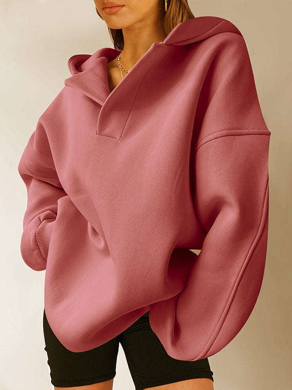 Manches bouffantes amples, couleur unie, sweat à capuche fendu, hauts