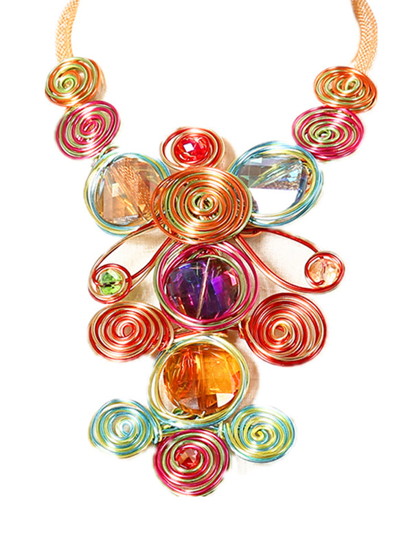 Collier artisanal en fil de pierres précieuses & Ensemble de boucles d'oreilles