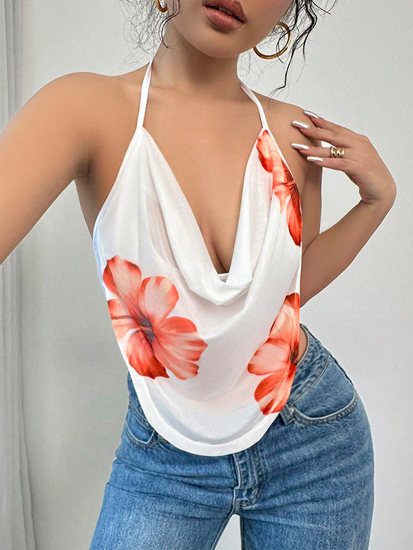 Débardeur sans manches, à imprimé floral, à col licou