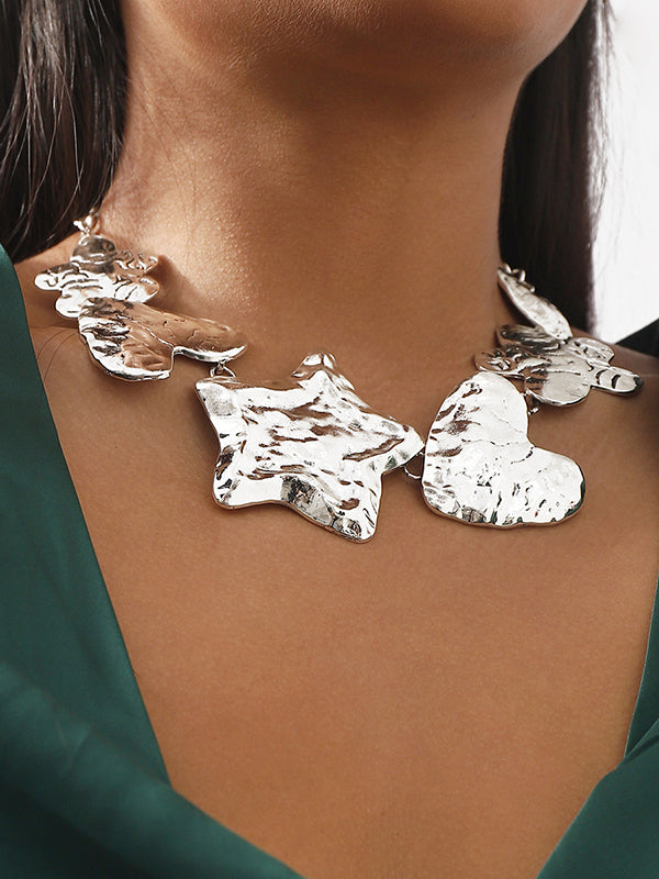 Collier à chaîne, en forme de cœur, en forme d'étoile, couleur unie