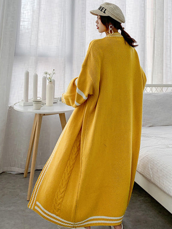 Manteau cardigan urbain ample à rayures de couleur contrastée