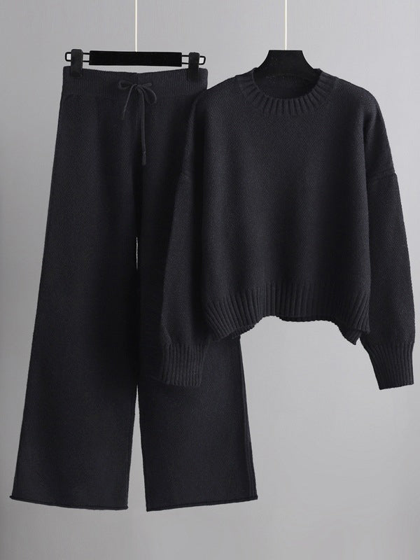 Pantalon urbain ample à manches longues, à col rond, à ourlet plongeant, à jambes larges, couleur unie