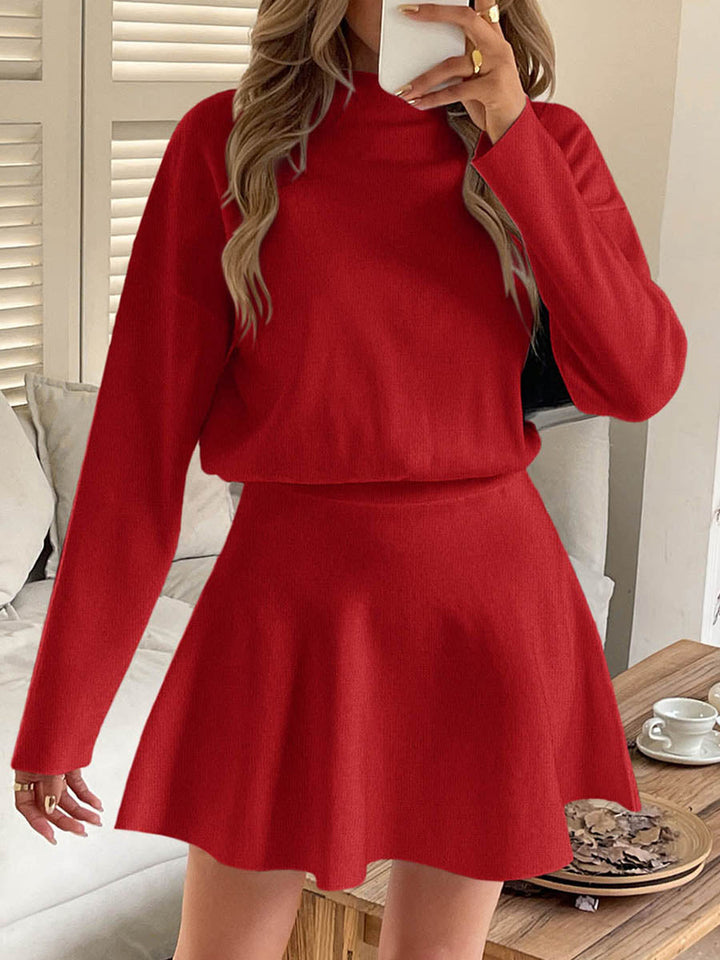 Robe pull coupe trapèze, taille haute, à taille élastique, à col rond, couleur unie