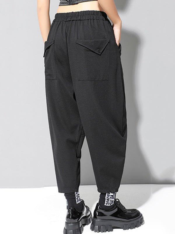 Sarouel élégant noir asymétrique à taille élastique
