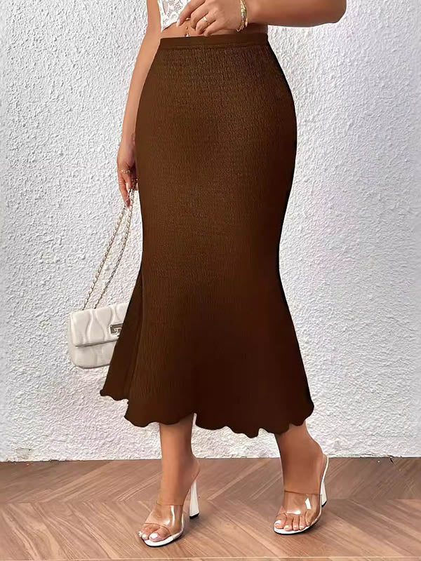 Jupe ample taille haute, à taille élastique, couleur unie