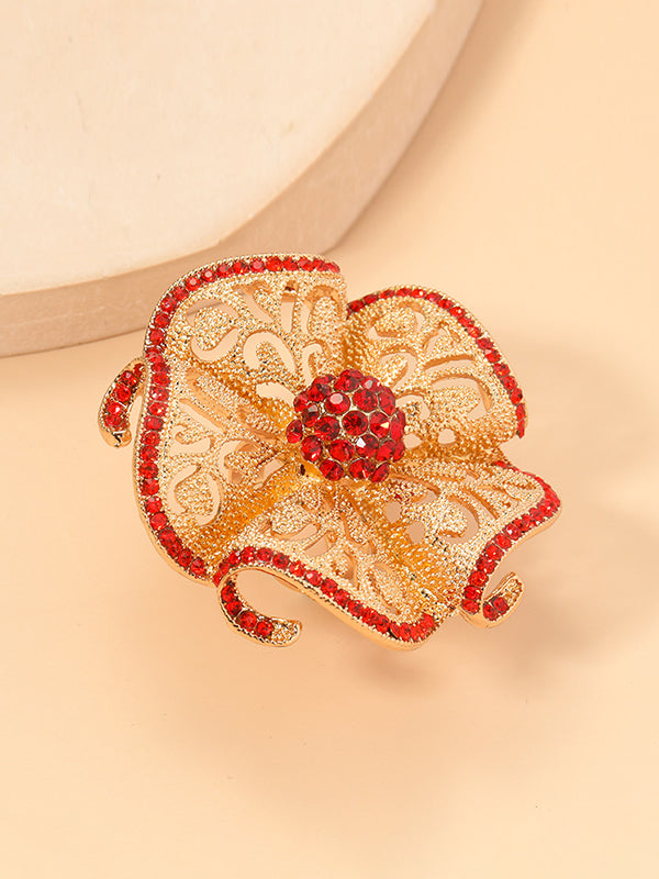 Bague réglable ajourée en forme de fleur, à strass