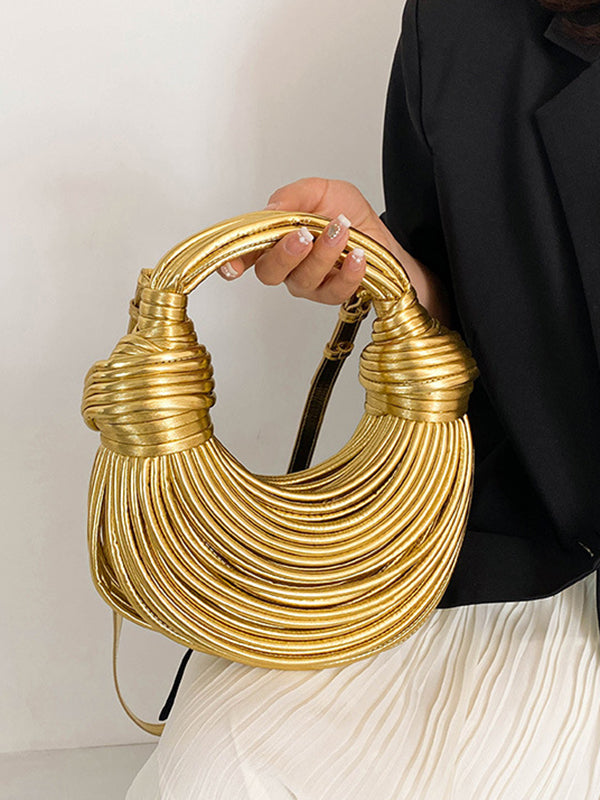 Sac bandoulière brillant à empiècements, couleur unie