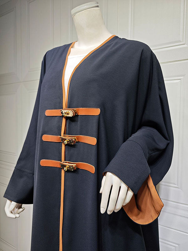 Couleur contrastée ample musulman fendu-joint col en v cache-up hauts musulman Abaya