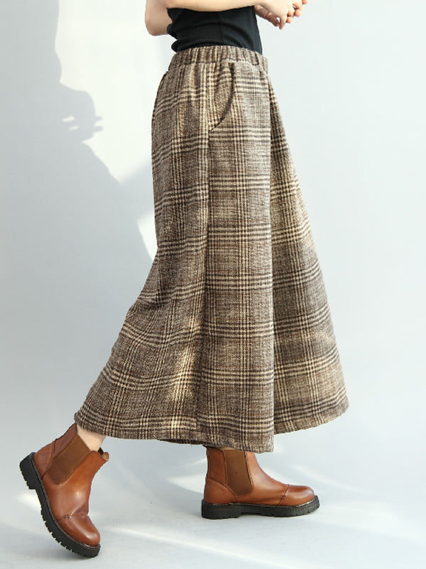 Pantalon Vintage ample à jambes larges et à carreaux, taille élastique