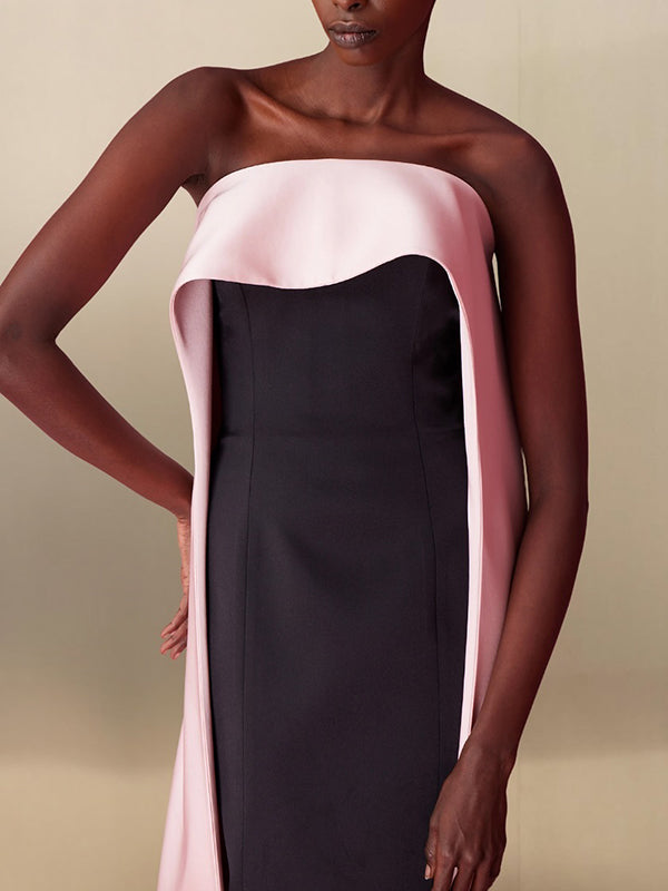 Robe longue ample sans manches, bustier, couleur contrastée