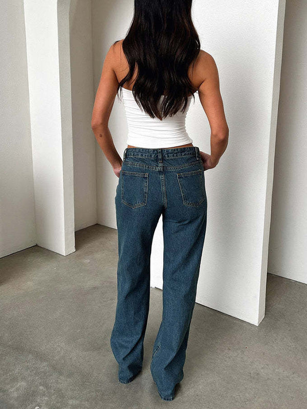 Jean taille haute, à jambes droites, à empiècements