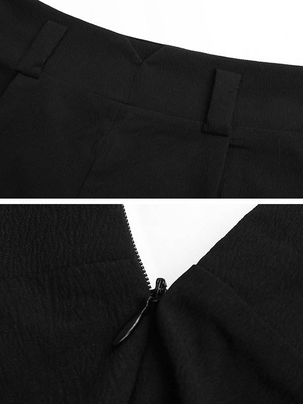Pantalon côtelé décontracté taille haute, à jambes larges, couleur unie