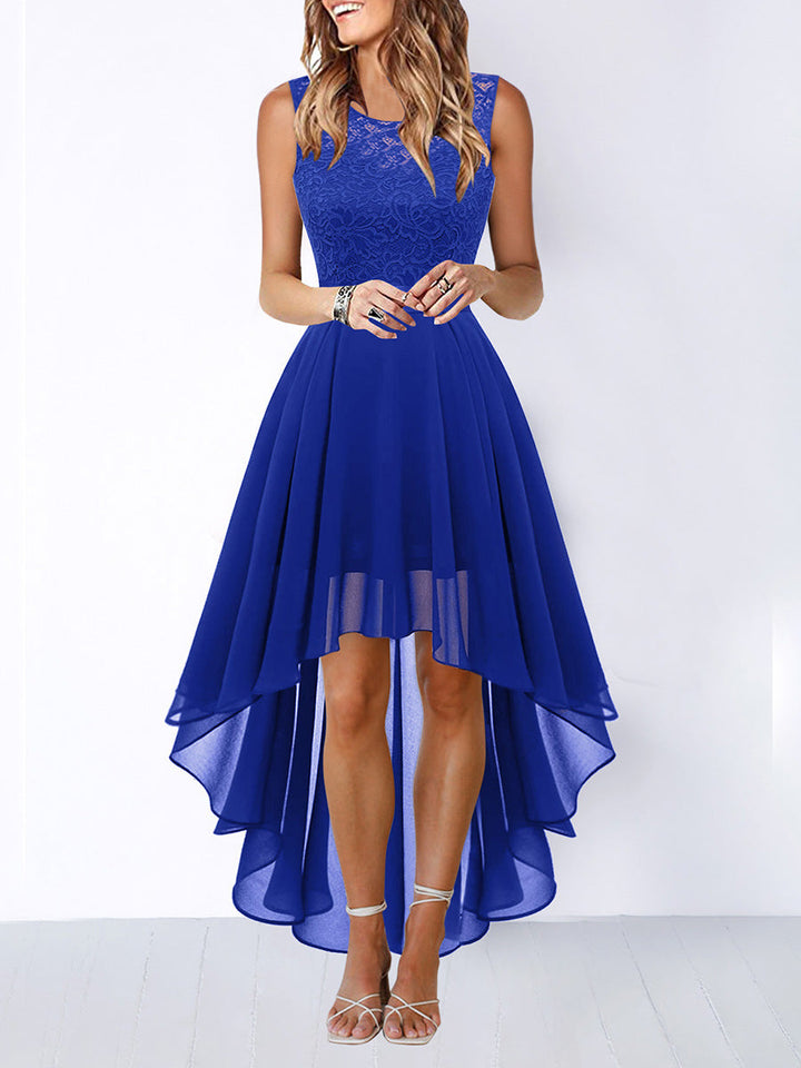 Robe longue plissée transparente coupe trapèze, taille haute, à empiècements, à taille nouée, à col rond