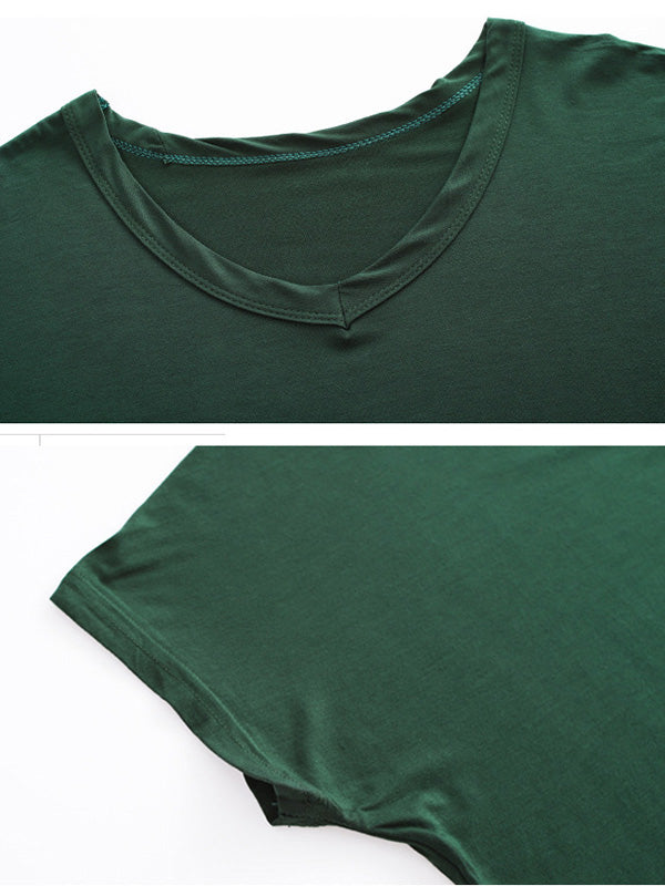 T-shirt décontracté à manches courtes, col en V, couleur unie – Ensemble pantalon et pyjama Rawstring