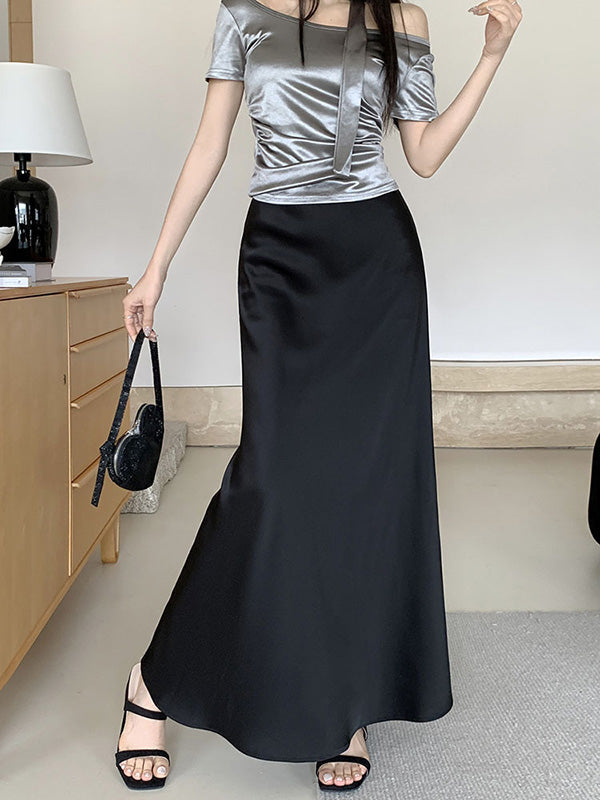 Jupe coupe sirène, à taille élastique, couleur unie