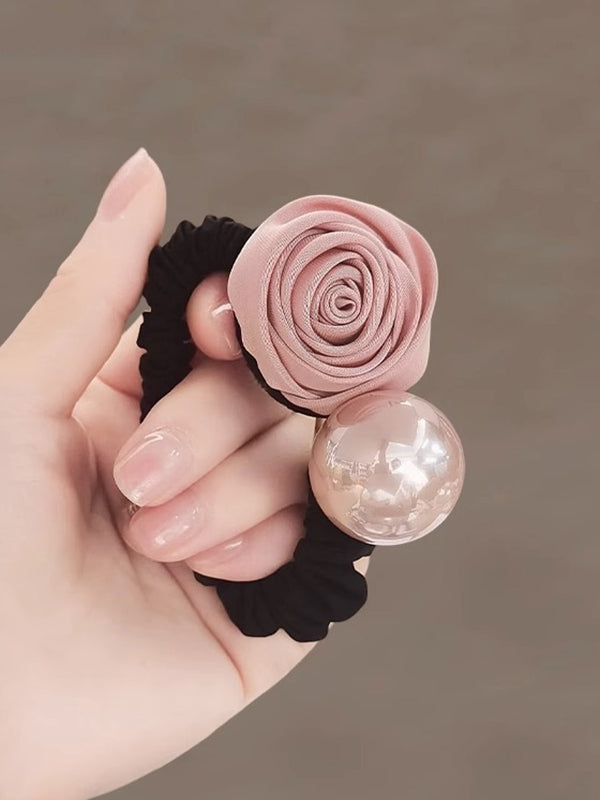 Perles élastiques en forme de fleur plissées et brillantes, accessoires pour cheveux, élastique pour queue de cheval