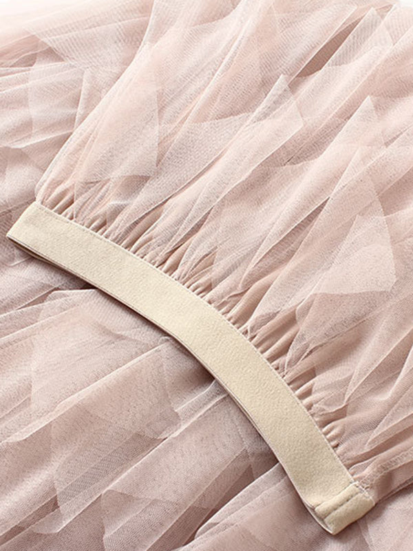 Jupe élastique plissée originale en maille irrégulière 4 couleurs Volants