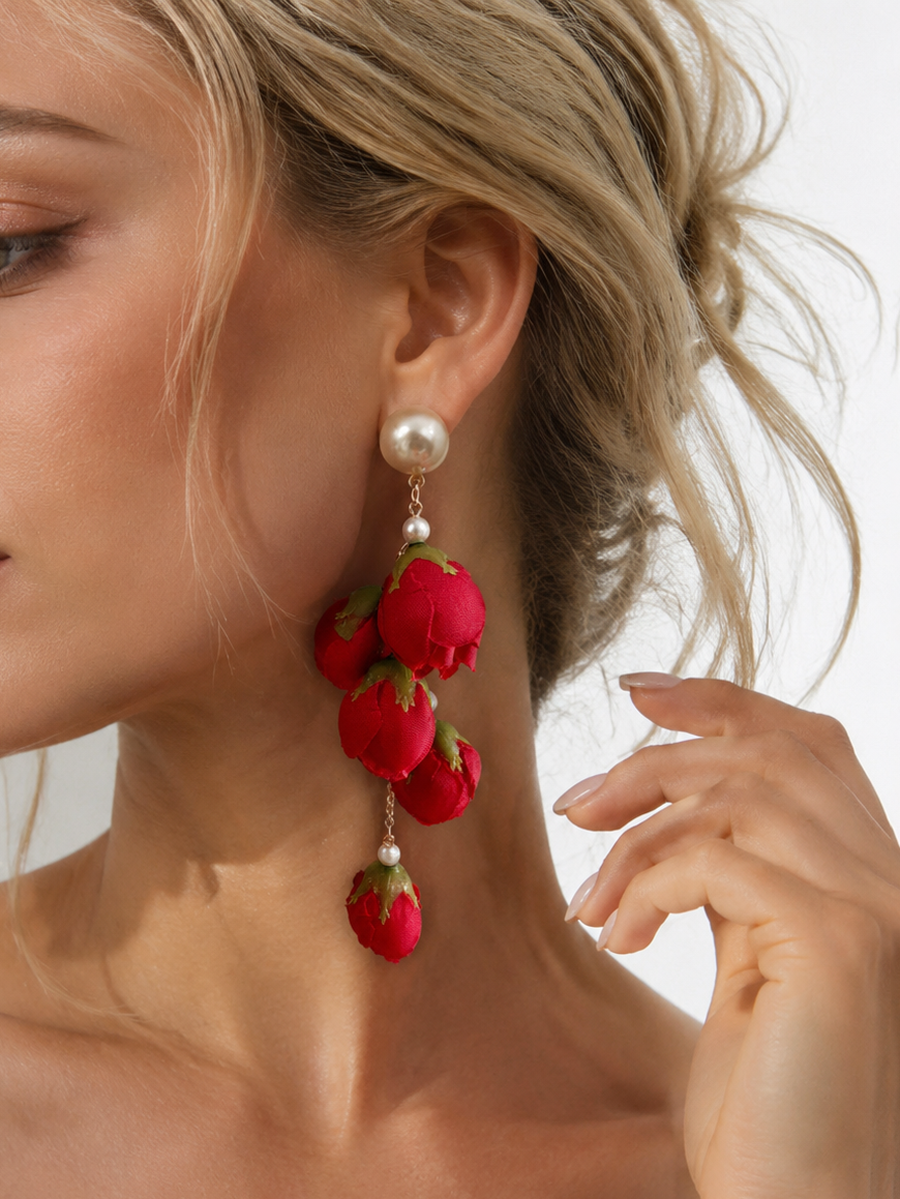 Boucles d'oreilles pendantes à pompons, en forme de fleur