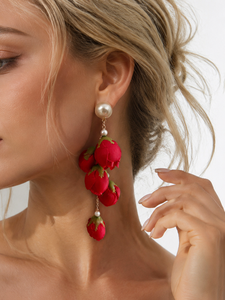 Boucles d'oreilles pendantes à pompons, en forme de fleur