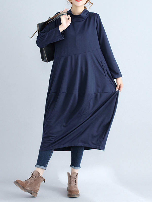 Robe mi-longue décontractée ample grande taille, à capuche, couleur unie