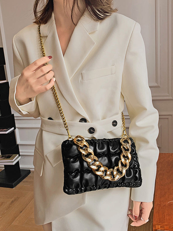 Sac bandoulière à chaîne, à carreaux, couleur unie