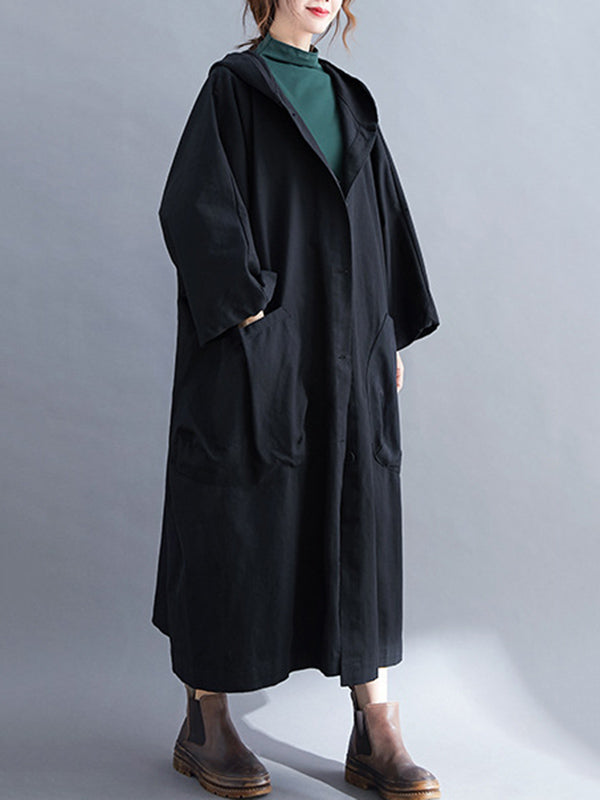 Manteau long trench ample à capuche