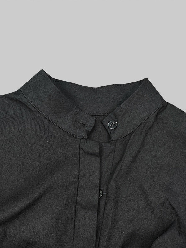 Combinaison ample boutonnée à manches longues, sans ceinture, à col en V, couleur unie