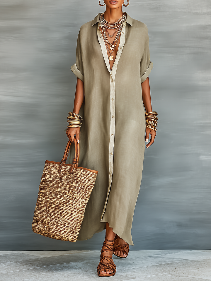 Johanna | Robe Maxi Femme Mélange de Lin Manches Courtes – Robe Maxi en Lin Été 2026