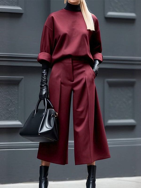 Pantalon ample décontracté à fermeture éclair, couleur unie