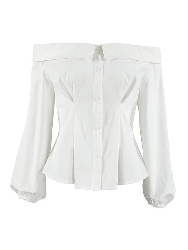 Chemisier ample boutonné à manches longues, à taille élastique, à poches, à épaules dénudées, couleur unie