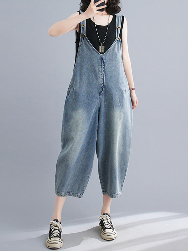 Salopette courte ample boutonnée en jean