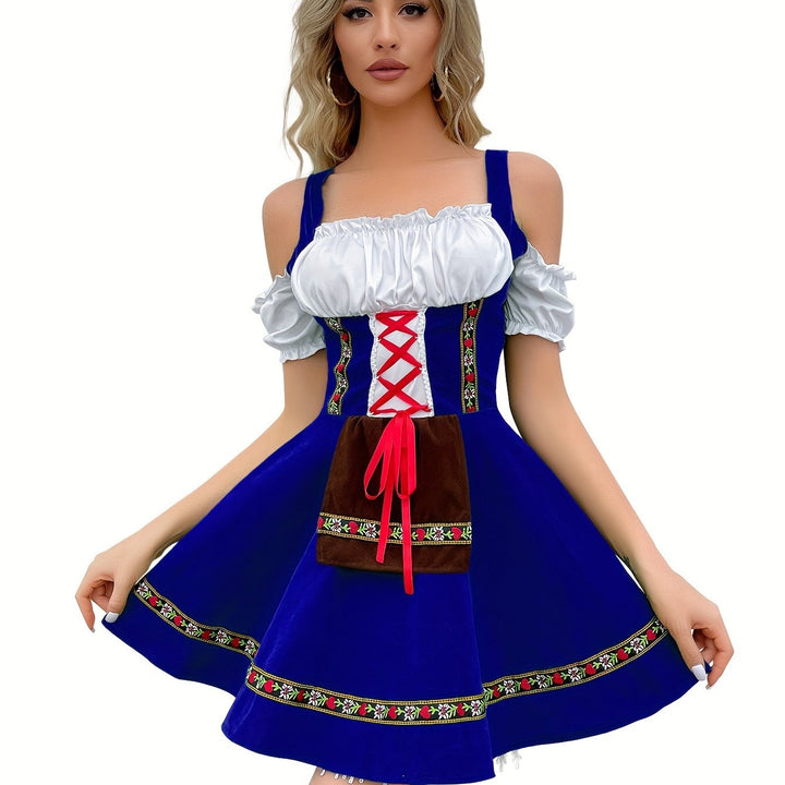 Robe Dirndl Bleue Sans Épaules pour Femmes Oktoberfest
