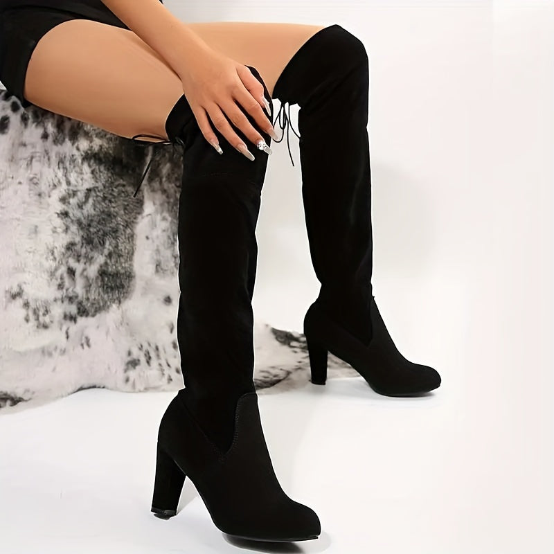 Bottes Overknee Femme | Talon Bloc avec Lacer au Dos