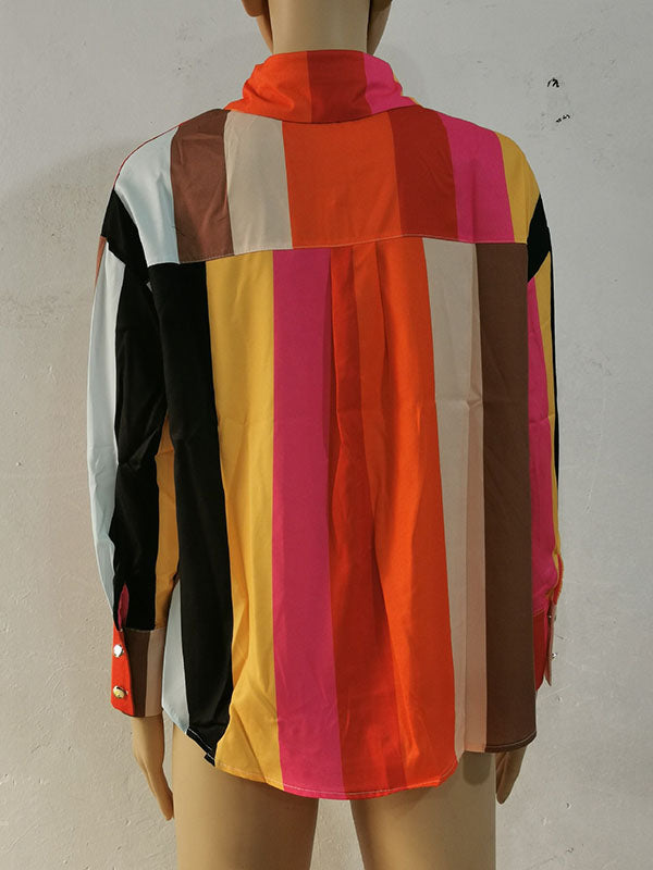 Chemisier ample imprimé à manches longues, à col revers, couleur contrastée